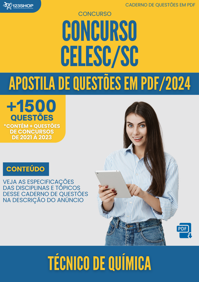 Apostila de Questões  CELESC SC 2024 Técnico de Química - Mais de 1.500 Questões | loja123shop