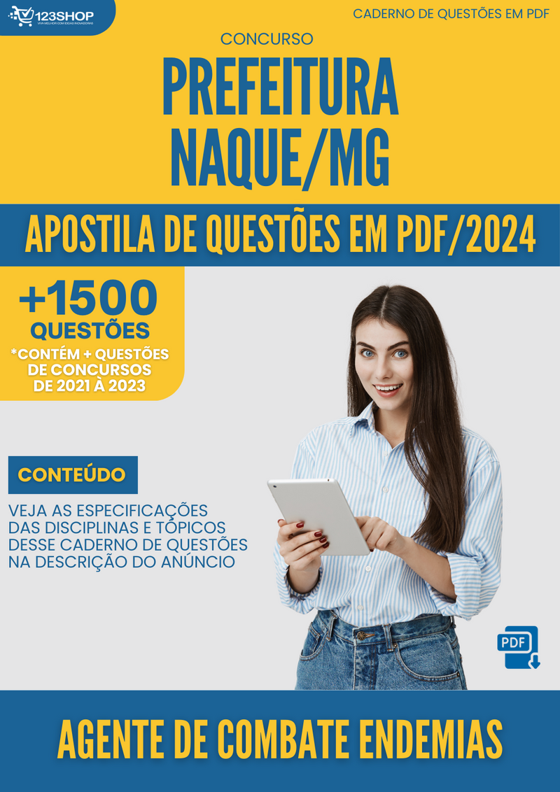 Apostila de Questões  Prefeitura Naque MG 2024 Agente de Combate Endemias - Mais de 1.500 Questões | loja123shop